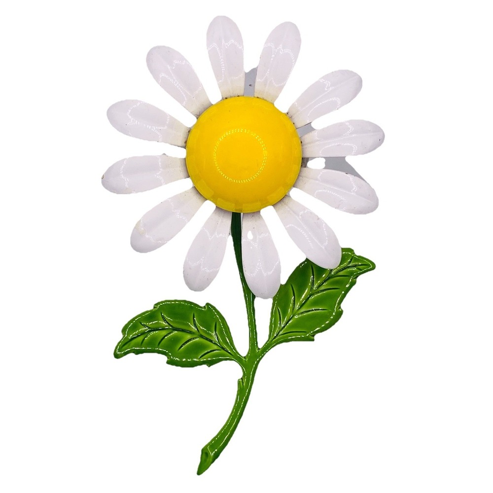 Vintage Enamel Statement Daisy Stem Brooch Spring Summer Flower Floral Large
